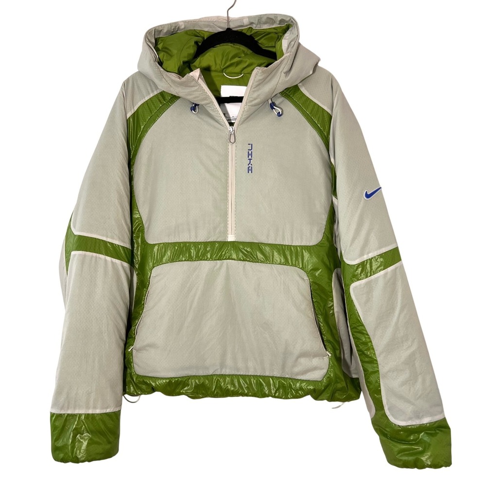 Nike FROG Anorak Jacket Mens L Green Half Zip Hooded Retro Puffer Pullover